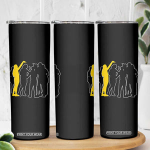 Viral Basketball Pointing Huddle Skinny Tumbler Funny Women Sports Culture Meme Yellow Silhouette Graphic TS02 Print Your Wear