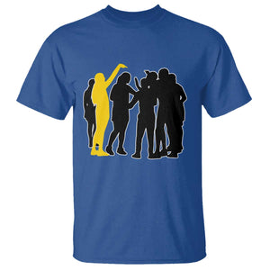 Viral Basketball Pointing Huddle T Shirt Funny Women Sports Culture Meme Yellow Silhouette Graphic TS02 Royal Blue Print Your Wear