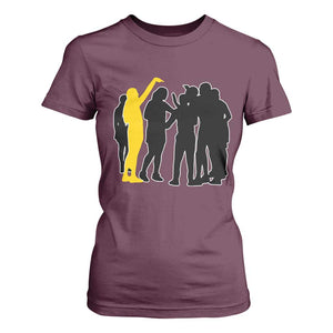 Viral Basketball Pointing Huddle T Shirt For Women Funny Women Sports Culture Meme Yellow Silhouette Graphic TS02 Maroon Print Your Wear