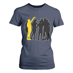 Viral Basketball Pointing Huddle T Shirt For Women Funny Women Sports Culture Meme Yellow Silhouette Graphic TS02 Navy Print Your Wear