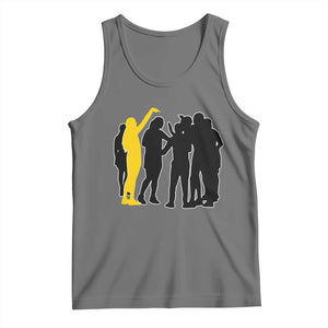 Viral Basketball Pointing Huddle Tank Top Funny Women Sports Culture Meme Yellow Silhouette Graphic TS02 Black Heather Print Your Wear