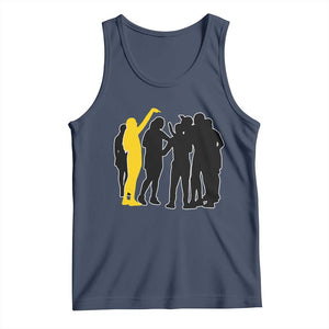 Viral Basketball Pointing Huddle Tank Top Funny Women Sports Culture Meme Yellow Silhouette Graphic TS02 Navy Print Your Wear