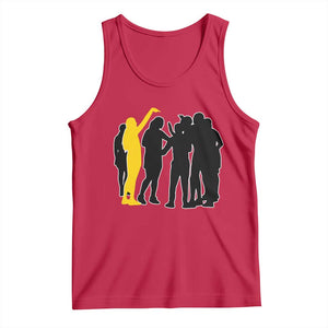 Viral Basketball Pointing Huddle Tank Top Funny Women Sports Culture Meme Yellow Silhouette Graphic TS02 Red Print Your Wear