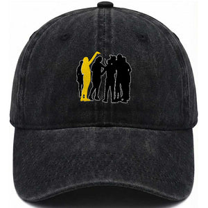 Viral Basketball Pointing Huddle Washed Cotton Baseball Cap Funny Women Sports Culture Meme Yellow Silhouette Graphic TS02 Print Your Wear