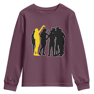 Viral Basketball Pointing Huddle Youth Sweatshirt Funny Women Sports Culture Meme Yellow Silhouette Graphic TS02 Maroon Print Your Wear