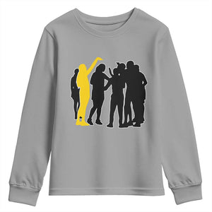 Viral Basketball Pointing Huddle Youth Sweatshirt Funny Women Sports Culture Meme Yellow Silhouette Graphic TS02 Sport Gray Print Your Wear