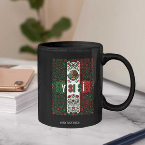 Y Si Si Mexican Flag Floral Folk Art Coffee Mug Viva Mexico Pride for Soccer Football Fans TS02 Print Your Wear