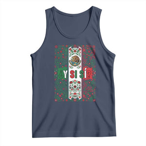 Y Si Si Mexican Flag Floral Folk Art Tank Top Viva Mexico Pride for Soccer Football Fans TS02 Navy Print Your Wear