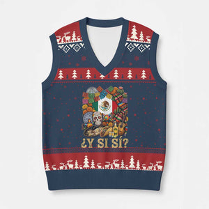 Y Si Si Mexican Flag Fiesta Taco Tequila Sugar Skull Graphic V-Neck Knit Sweater Vest What If Mexico Party Culture Performance TS02 Navy Red Print Your Wear