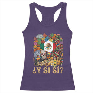 Y Si Si Mexican Flag Fiesta Taco Tequila Sugar Skull Graphic Racerback Tank Top What If Mexico Party Culture Performance TS02 Purple Print Your Wear