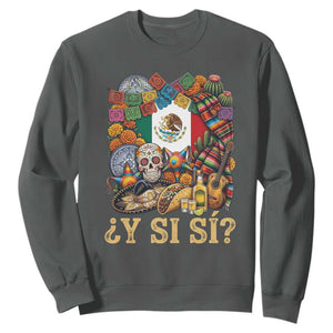 Y Si Si Mexican Flag Fiesta Taco Tequila Sugar Skull Graphic Sweatshirt What If Mexico Party Culture Performance TS02 S Dark Heather Print Your Wear