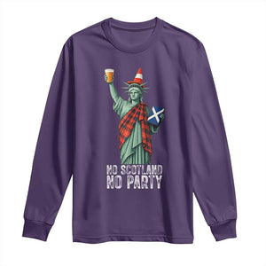 No Scotland No Party Funny Statue of Liberty Celebration Long Sleeve Shirt Saltire Flag Glasgow Cone Scottish Football Fans TS02 Purple Print Your Wear