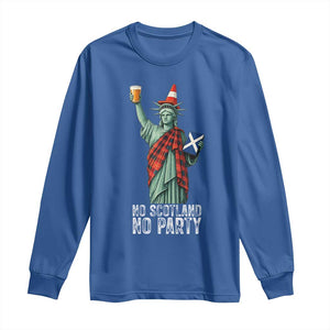No Scotland No Party Funny Statue of Liberty Celebration Long Sleeve Shirt Saltire Flag Glasgow Cone Scottish Football Fans TS02 Royal Blue Print Your Wear