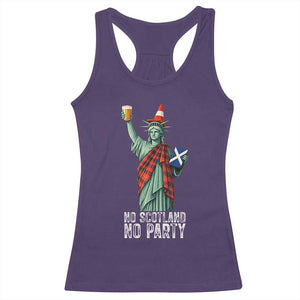 No Scotland No Party Funny Statue of Liberty Celebration Racerback Tank Top Saltire Flag Glasgow Cone Scottish Football Fans TS02 Purple Print Your Wear