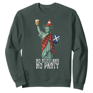 No Scotland No Party Funny Statue of Liberty Celebration Sweatshirt Saltire Flag Glasgow Cone Scottish Football Fans TS02 Dark Forest Green Print Your Wear