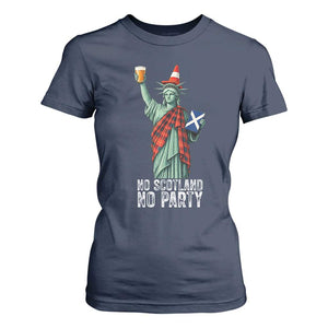No Scotland No Party Funny Statue of Liberty Celebration T Shirt For Women Saltire Flag Glasgow Cone Scottish Football Fans TS02 Navy Print Your Wear