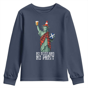 No Scotland No Party Funny Statue of Liberty Celebration Youth Sweatshirt Saltire Flag Glasgow Cone Scottish Football Fans TS02 Navy Print Your Wear