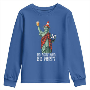 No Scotland No Party Funny Statue of Liberty Celebration Youth Sweatshirt Saltire Flag Glasgow Cone Scottish Football Fans TS02 Royal Blue Print Your Wear