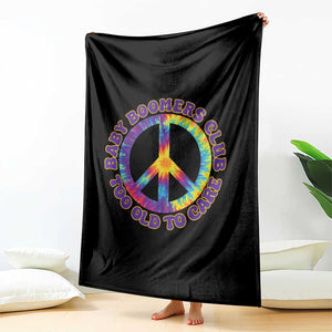 Baby Boomers Club Too Old To Care Retro Tie Dye Effect Printing Throw Blanket Peace Sign Groovy 60s Hippie Humor Graphic TS02 Print Your Wear