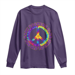 Baby Boomers Club Too Old To Care Retro Tie Dye Effect Printing Long Sleeve Shirt Peace Sign Groovy 60s Hippie Humor Graphic TS02 Purple Print Your Wear