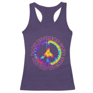 Baby Boomers Club Too Old To Care Retro Tie Dye Effect Printing Racerback Tank Top Peace Sign Groovy 60s Hippie Humor Graphic TS02 Purple Print Your Wear