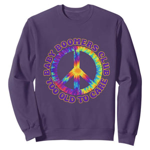 Baby Boomers Club Too Old To Care Retro Tie Dye Effect Printing Sweatshirt Peace Sign Groovy 60s Hippie Humor Graphic TS02 Purple Print Your Wear