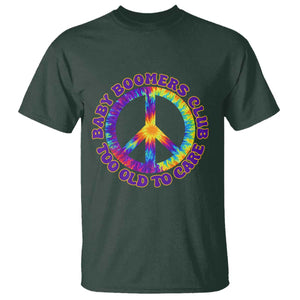 Baby Boomers Club Too Old To Care Retro Tie Dye Effect Printing T Shirt Peace Sign Groovy 60s Hippie Humor Graphic TS02 Dark Forest Green Print Your Wear