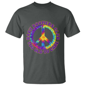 Baby Boomers Club Too Old To Care Retro Tie Dye Effect Printing T Shirt Peace Sign Groovy 60s Hippie Humor Graphic TS02 Dark Heather Print Your Wear