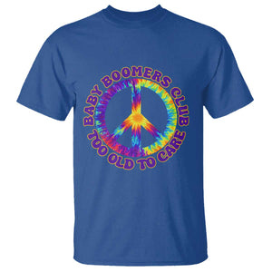 Baby Boomers Club Too Old To Care Retro Tie Dye Effect Printing T Shirt Peace Sign Groovy 60s Hippie Humor Graphic TS02 Royal Blue Print Your Wear