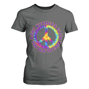 Baby Boomers Club Too Old To Care Retro Tie Dye Effect Printing T Shirt For Women Peace Sign Groovy 60s Hippie Humor Graphic TS02 Dark Heather Print Your Wear