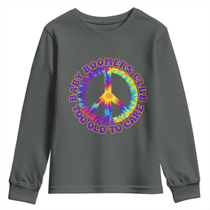 Baby Boomers Club Too Old To Care Retro Tie Dye Effect Printing Youth Sweatshirt Peace Sign Groovy 60s Hippie Humor Graphic TS02 Dark Heather Print Your Wear