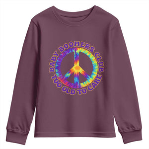 Baby Boomers Club Too Old To Care Retro Tie Dye Effect Printing Youth Sweatshirt Peace Sign Groovy 60s Hippie Humor Graphic TS02 Maroon Print Your Wear