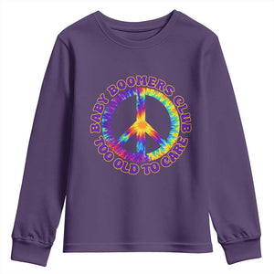 Baby Boomers Club Too Old To Care Retro Tie Dye Effect Printing Youth Sweatshirt Peace Sign Groovy 60s Hippie Humor Graphic TS02 Purple Print Your Wear