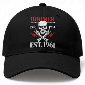 Funny Baby Boomer The Badass Generation Baseball Cap EST 1961 Birthday Gift Skull Rock On Graphic