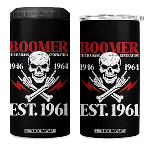 Funny Baby Boomer The Badass Generation 4 in 1 Can Cooler Tumbler EST 1961 Birthday Gift Skull Rock On Graphic