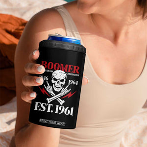 Funny Baby Boomer The Badass Generation 4 in 1 Can Cooler Tumbler EST 1961 Birthday Gift Skull Rock On Graphic