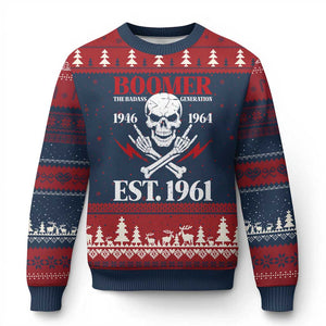Funny Baby Boomer The Badass Generation Ugly Christmas Sweater EST 1961 Birthday Gift Skull Rock On Graphic