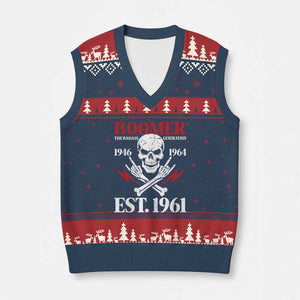 Funny Baby Boomer The Badass Generation V-Neck Knit Sweater Vest EST 1961 Birthday Gift Skull Rock On Graphic