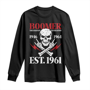 Funny Baby Boomer The Badass Generation Long Sleeve Shirt EST 1961 Birthday Gift Skull Rock On Graphic
