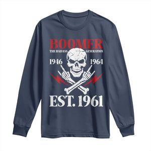 Funny Baby Boomer The Badass Generation Long Sleeve Shirt EST 1961 Birthday Gift Skull Rock On Graphic