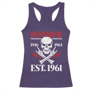 Funny Baby Boomer The Badass Generation Racerback Tank Top EST 1961 Birthday Gift Skull Rock On Graphic