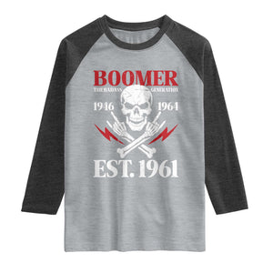 Funny Baby Boomer The Badass Generation Raglan Shirt EST 1961 Birthday Gift Skull Rock On Graphic