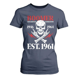 Funny Baby Boomer The Badass Generation T Shirt For Women EST 1961 Birthday Gift Skull Rock On Graphic