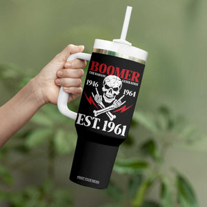 Funny Baby Boomer The Badass Generation Tumbler With Handle EST 1961 Birthday Gift Skull Rock On Graphic