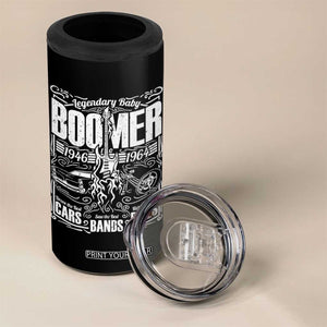 Legendary Baby Boomer Generation 1946 to 1964 4 in 1 Can Cooler Tumbler Vintage Rocker Classic Cars And Bikes Graphic