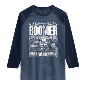 Legendary Baby Boomer Generation 1946 to 1964 Raglan Shirt Vintage Rocker Classic Cars And Bikes Graphic