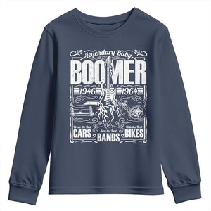 Legendary Baby Boomer Generation 1946 to 1964 Youth Sweatshirt Vintage Rocker Classic Cars And Bikes Graphic