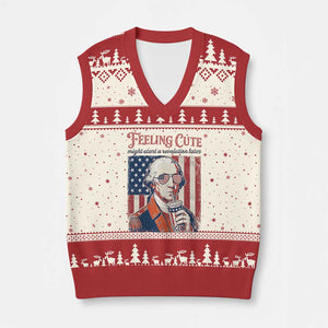 Funny George Washington Revolutionary Patriotic V-Neck Knit Sweater Vest Feeling Cute Might Start A Revolution Later TS02 Beige Red Print Your Wear