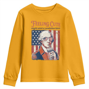 Funny George Washington Revolutionary Patriotic Youth Sweatshirt Feeling Cute Might Start A Revolution Later TS02 Gold Print Your Wear
