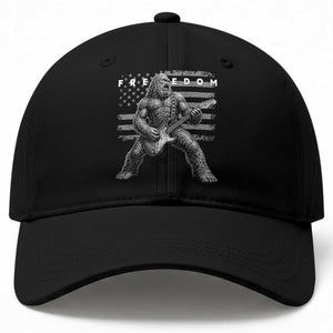 Freedom Bigfoot Playing Electric Guitar Baseball Cap Sasquatch Rock Star American Flag Patriotic Graphic TS02 Print Your Wear